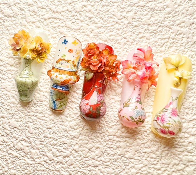 國風(fēng)瓷器美甲，南寧美甲款式造型作品