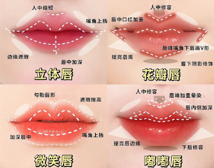 不同唇妝畫法教程，南寧化妝教學機構分享