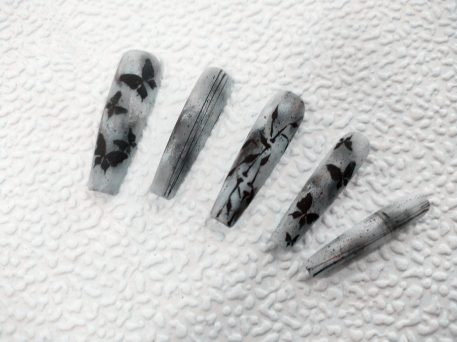 水墨彩繪美甲，南寧美甲進修提升作品手法演示