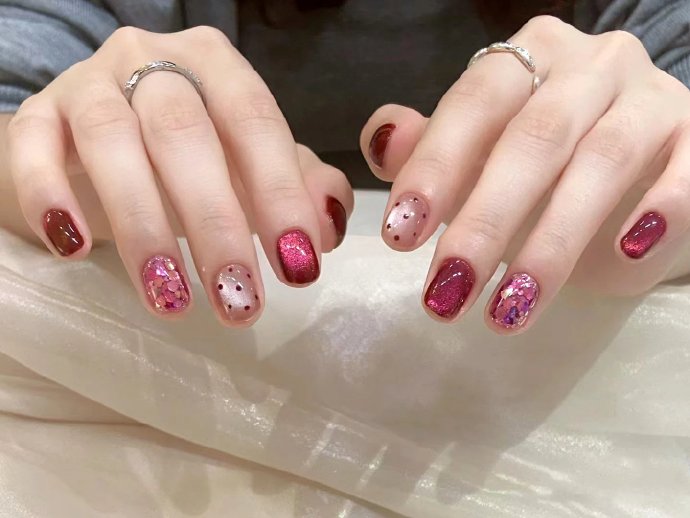 適合春天的紅色美甲，廣西美甲造型培訓(xùn)收集