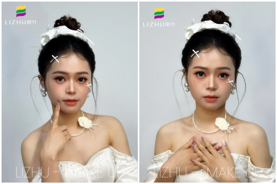 韓系甜美丸子頭新娘，廣西化妝培訓(xùn)高彩