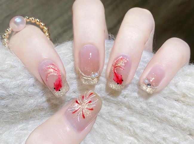 手繪水彩錦鯉美甲教程，廣西美甲課堂示范