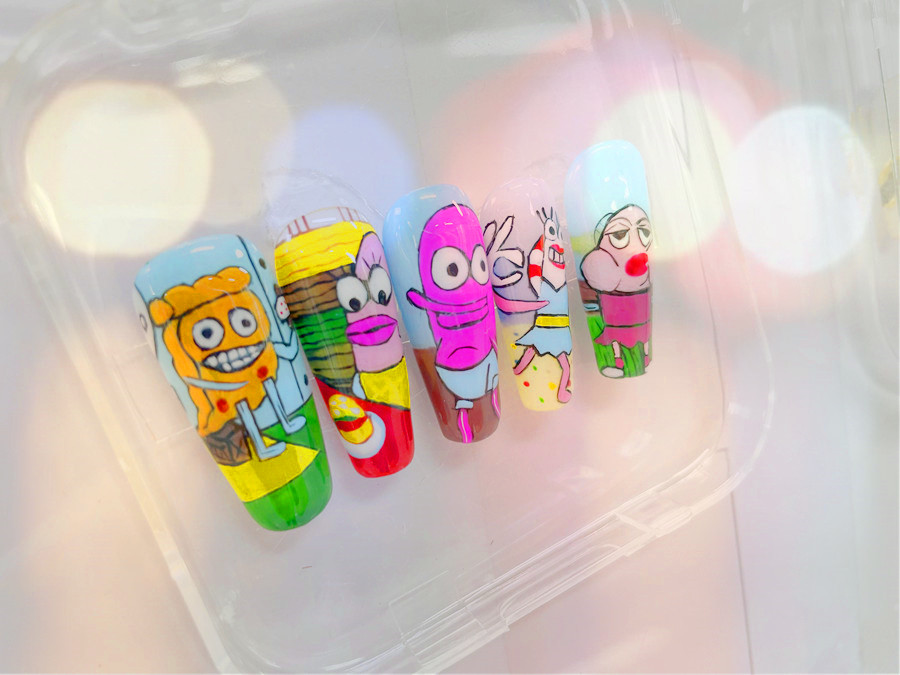 卡通水彩手繪美甲，廣西美甲進修提升學員作品