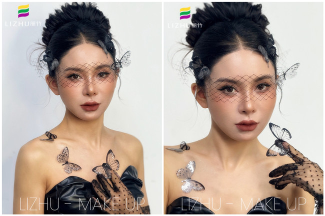 黑色蝴蝶面紗造型，廣西化妝專業(yè)課堂作品