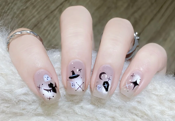 貓眼萬圣節(jié)美甲教程，廣西美甲師教學