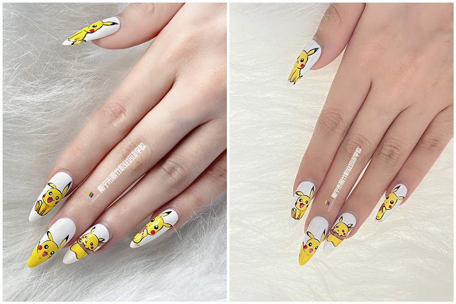 水彩比卡丘美甲，0基礎(chǔ)學(xué)美甲作品